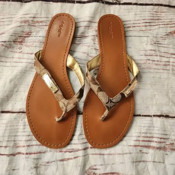 Coach Sommer Monogram Flip Flops Size 10 - Picture 2 of 5